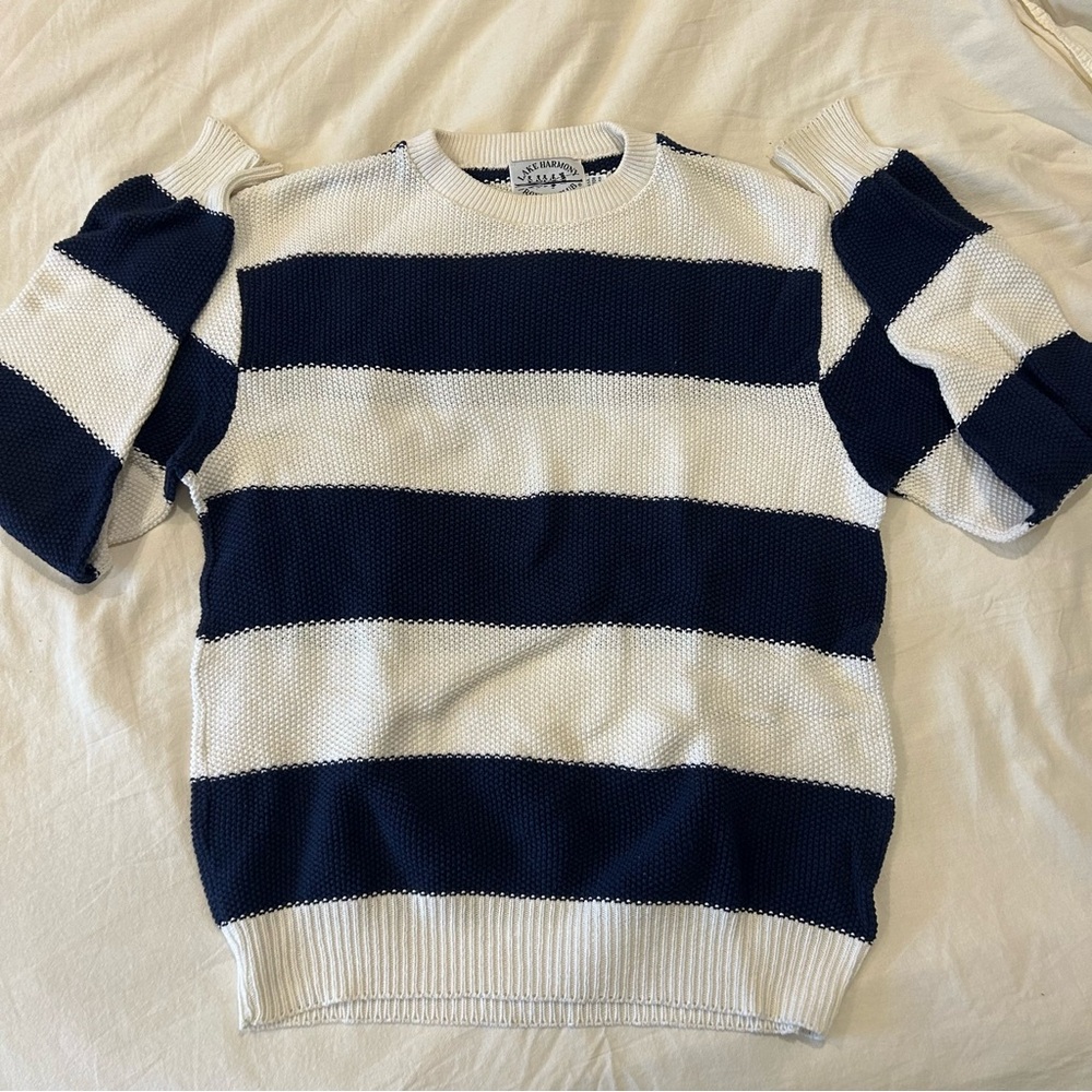 Super comfy vintage oversized navy and white striped sweater